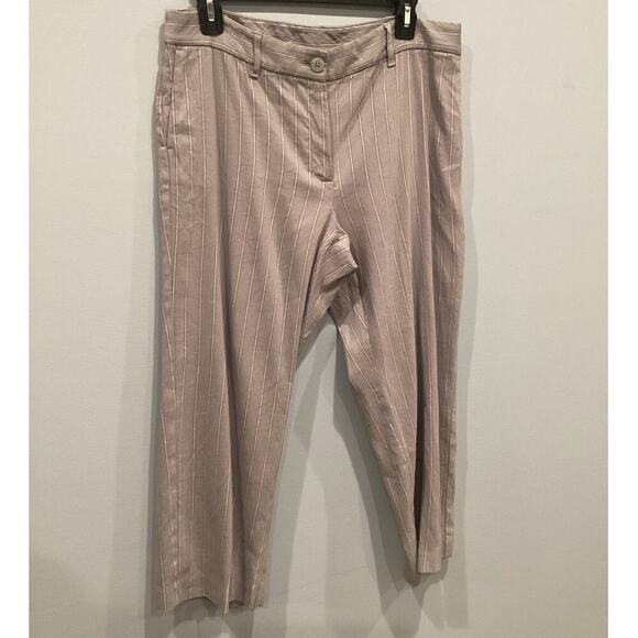 J. Jill Womens Linen Pants Size 12P 12 P Gray Pinstripe Cropped Stretch Coastal - Picture 1 of 8